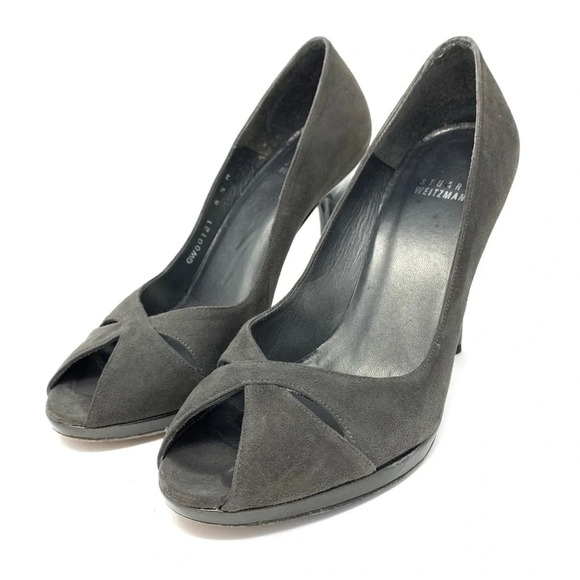 Stuart Weitzman Gray Suede Peep-toe Heels - Picture 1 of 6